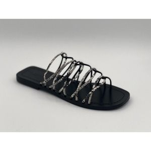 NIB Ted Baker London Black Imitation Snake Teppo Flat Sandal Women's US 7.5/38EU